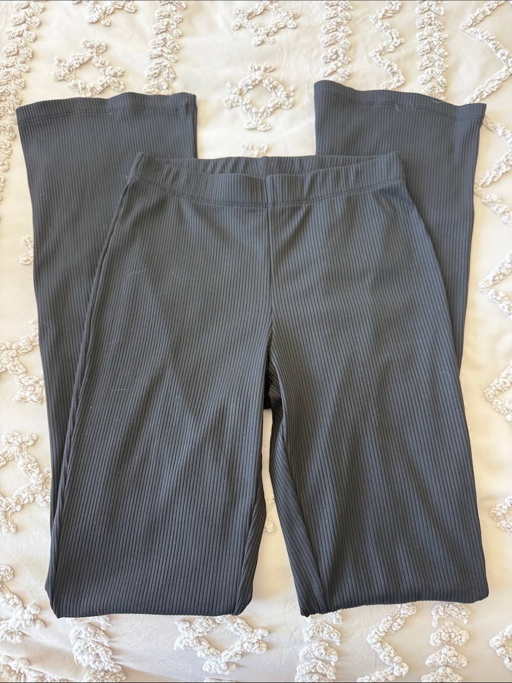 Divided Black Ribbed Wide-Leg Pants - Picture 5 of 6